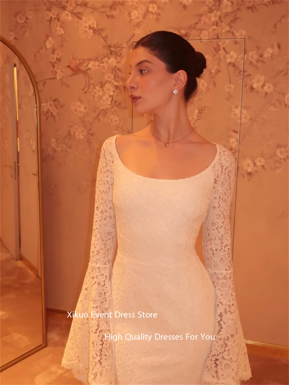 Xikuo فساتين سهرة على شكل جرس دانتيل 2025 فساتين حفلات دانتيل أسود مزينة بحورية البحر الوهم رداء De Soirée مخصص