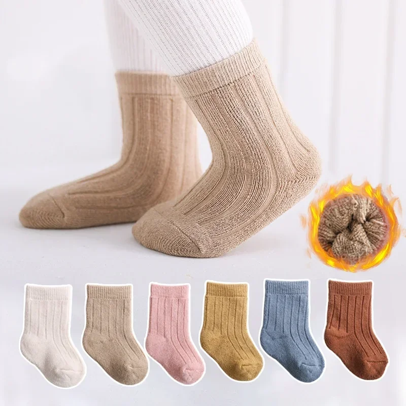 

1 Pair Warm Newborn Calf Sock for Boy Girl Chic Simplicity Solid Color Kids Sock Spring Autumn Thicken Furry Cotton Baby Sock