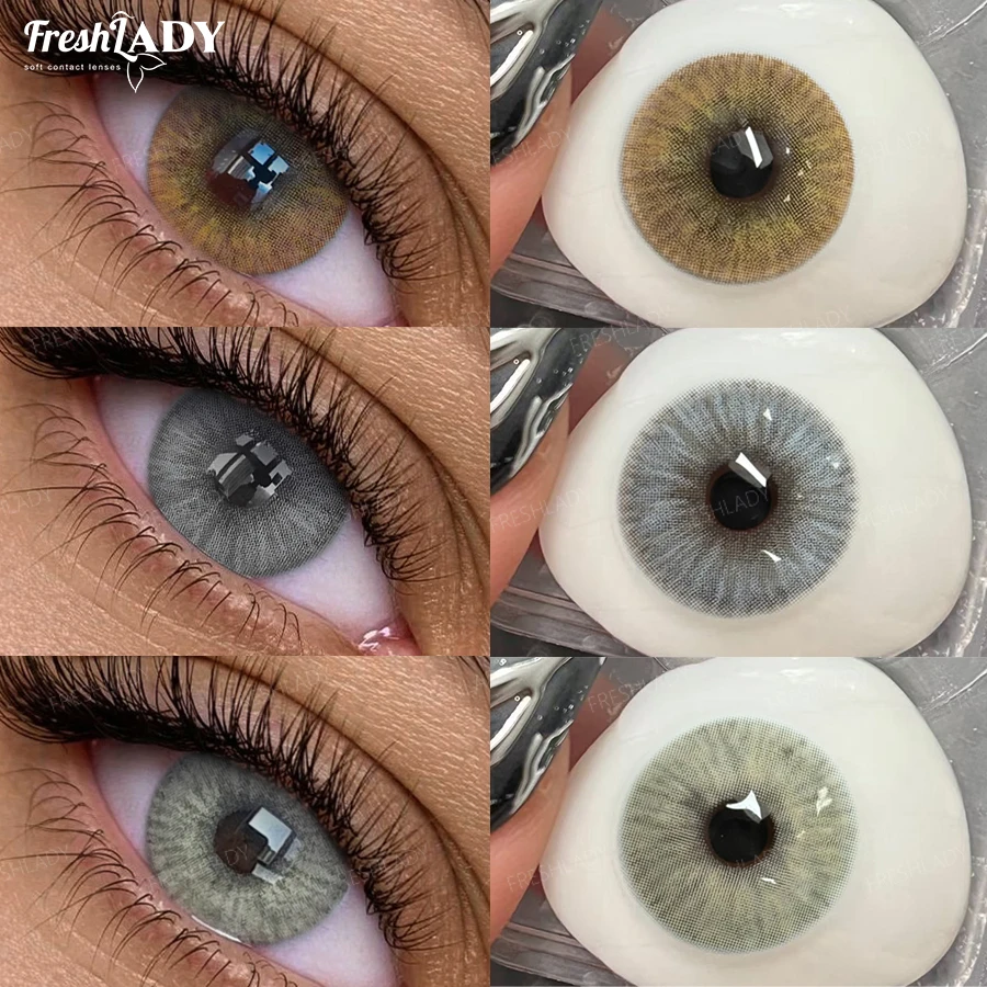 Fresh Lady 1 paire de lentilles de contact colorées, lentilles de contact pour yeux marrons naturels, lentilles de contact souples grises 14,50 mm