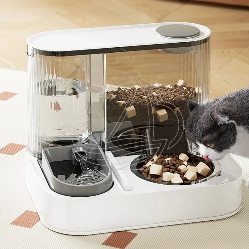 Dual Use Pet Feeding Set, Auto Water Drinker and Food Storage Bowl for Indoor Pets