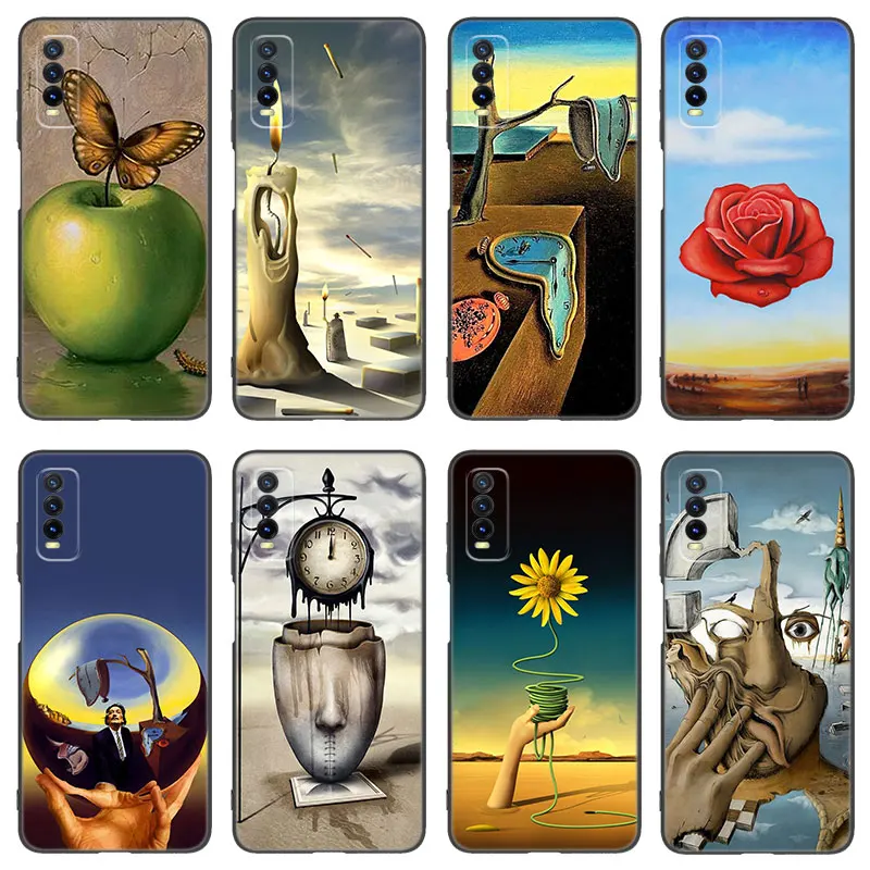 Salvador Dali Painting Black Silicone Phone Case For Vivo V27 V29 e V30 X80 X90 Pro Y17 Y21 Y22 Y33 S Y16 Y20 Y27 Y35 Y36 Y55