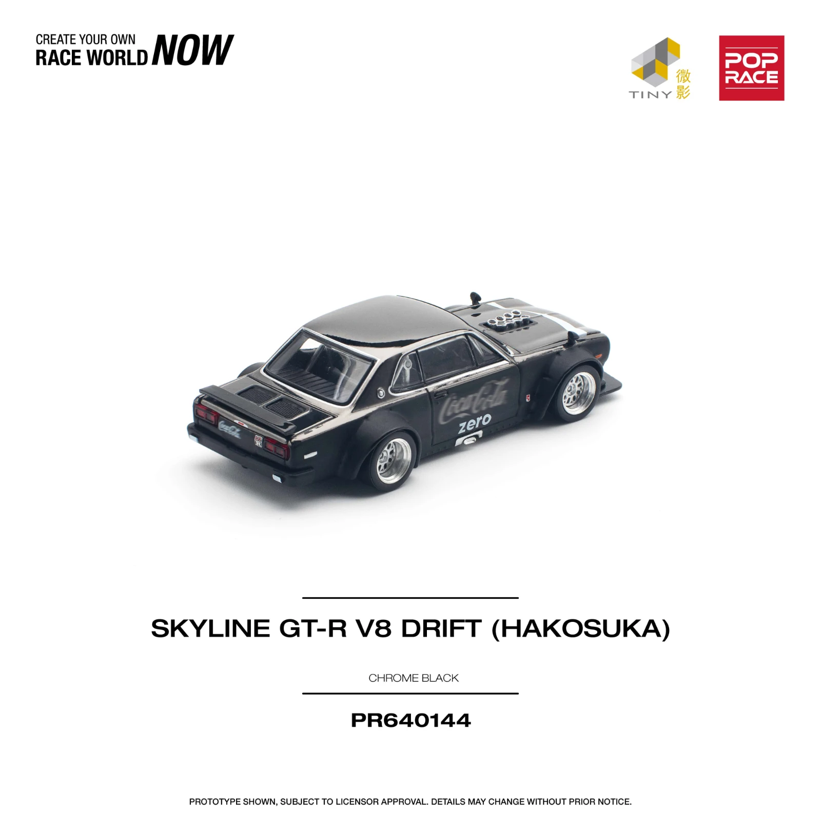 PreSale Pop Race 1:64 Skyline GTR KPGC10 Hakosuka V8 Drift Chrome Black Zero Diecast Diorama Car Model Toy