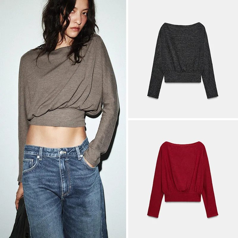 

Winter New Women's Soft Long Sleeve Boat Neck Simple Style Top Trendy Casual Wear Comfortable Fabric Suitable for Ages 25-35