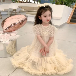 Girls Tulle Super Fairy Princess Dresses Fly Sleeve Rainbow Star Sequined Cake Dress Children Mesh Puffy Birthday Party Vestidos