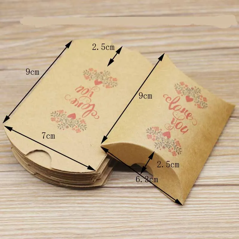 10pc9x7x2.5cm kraft Paper Box Pillow Shape Candy Box Wedding Favor Gift Boxes For Home Baby Shower Kids Birthday Party Supplies