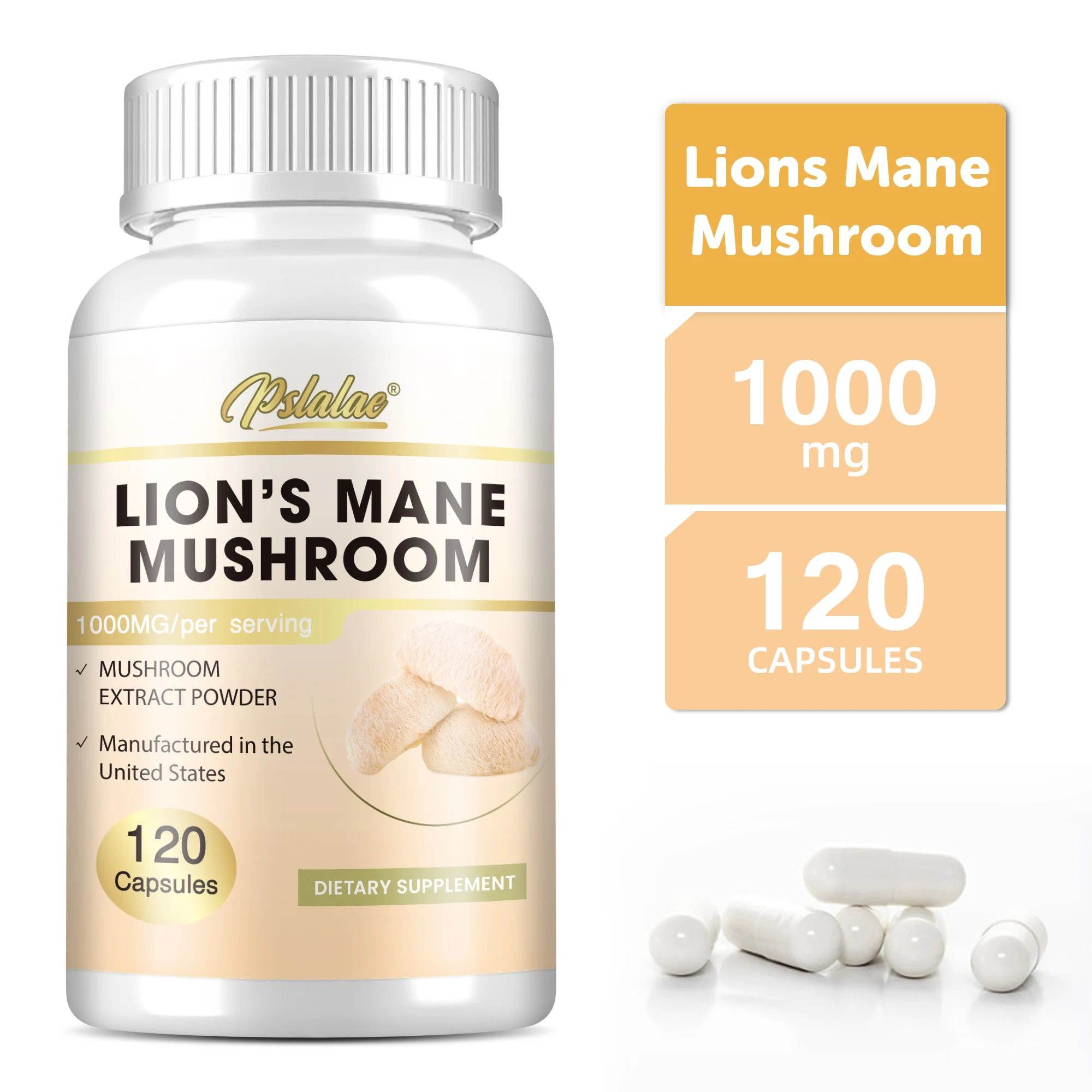 

Lion's Mane Mushroom Capsules - Strengthens The Brain, Enhance Memory & Cognitive Abilities, Improves Mood and Sleep Quality