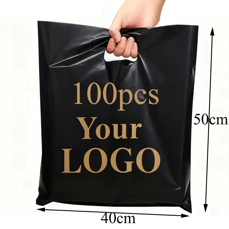 100 bolsas de plástico para compras, con logo personalizado, impermeables, para dulces, recuerdos de fiestas de cumpleaños y bodas, bolsas de embalaje.