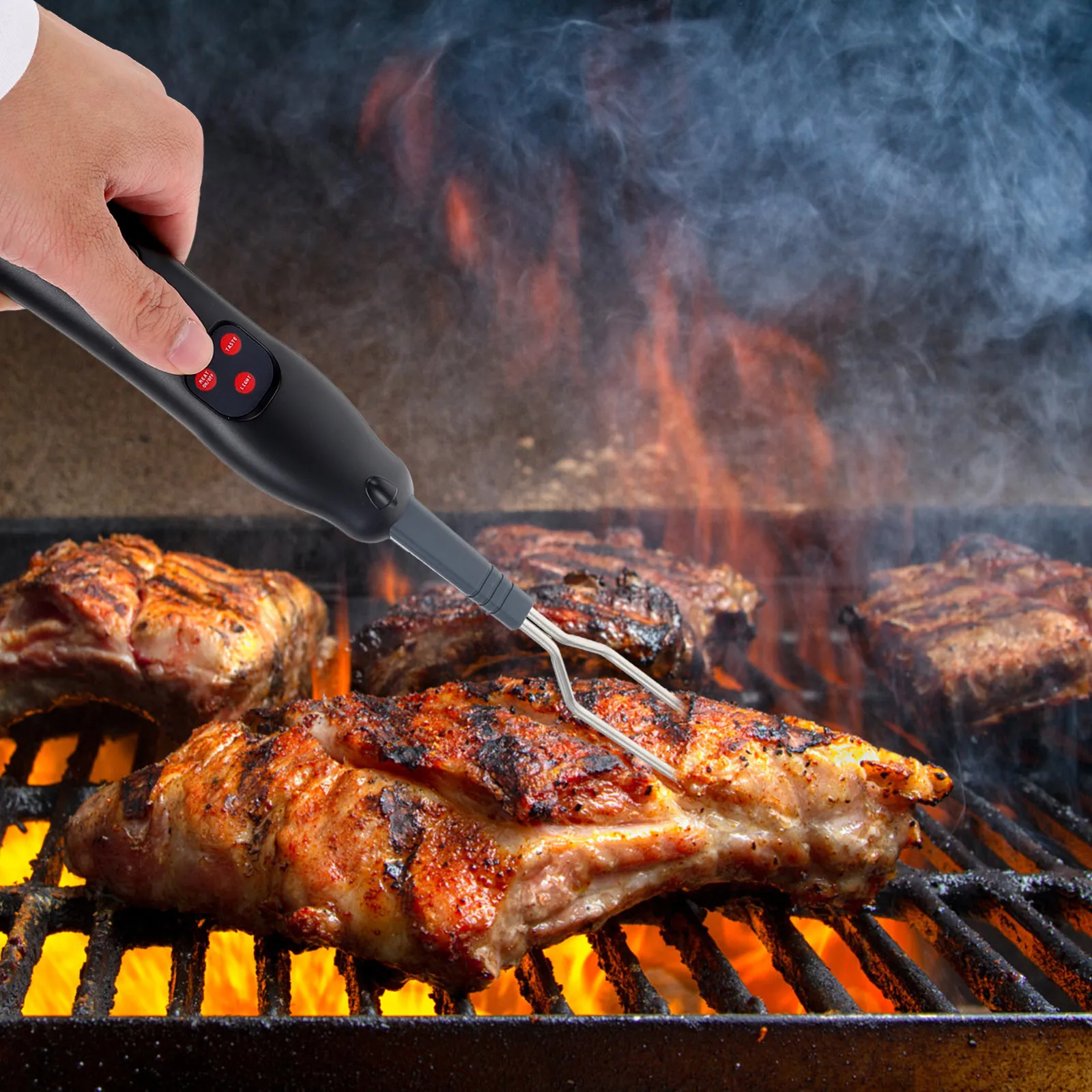 

Digital Meat Thermometer Barbecue Temperature Fork Clear Display Cooking Grilling Roasting Outdoor Indoor Use Stainless Steel