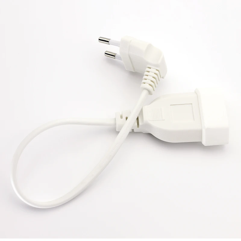 1pc cabo de extensão de alimentação da ue ângulo europeu redondo 2pin macho para fêmea plug cabo de alimentação da ue tomada de energia porta saver extensor branco