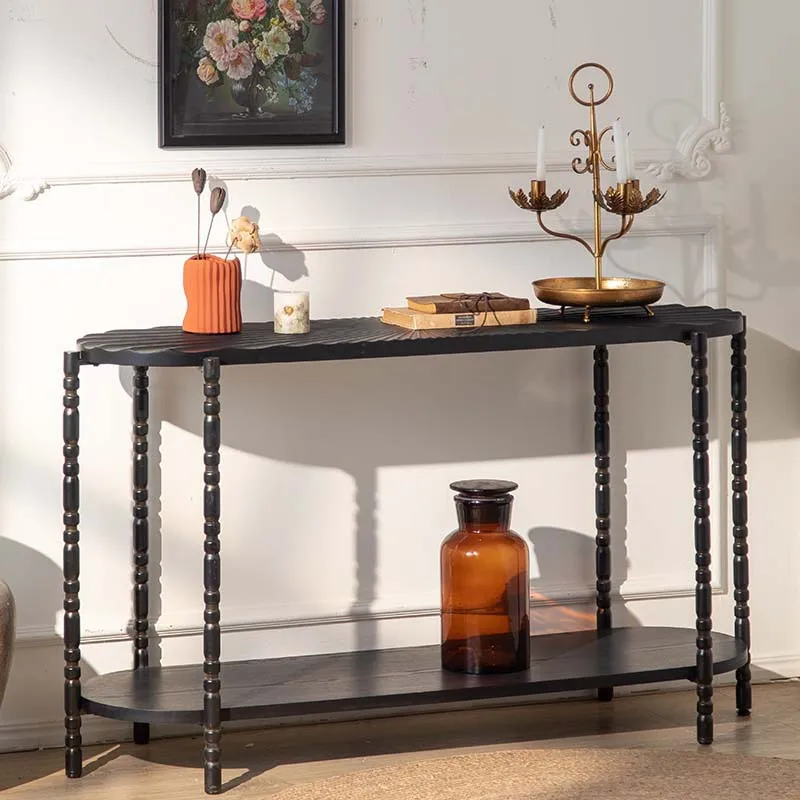 

French romantic entry ultra-thin entrance tea room Zen medieval strip case Bauhaus style small apartment double shelf