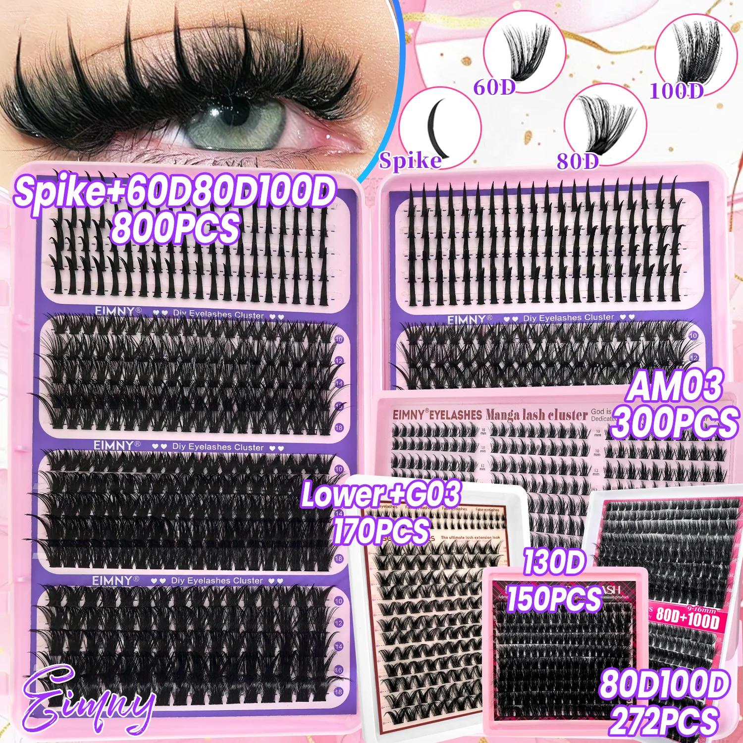 EIMNY Künstliche Wimpern Einzelbox Verschiedene Stile für Alltag Party Cosplay Date Einfach Anzuwenden Anfängerfreundlich
