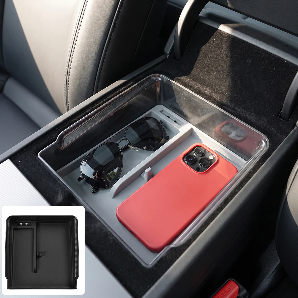Hidden Center Console Organizer Tray With Silicone Protective Mat For Tesla Model 3 Highland Model Y Juniper Armrest Storage Box