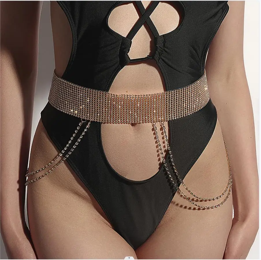 

European Sexy Metal Waist Chain Multi-layer Rhinestone Belly Chain Summer Beach Party Dance Show Bling Female Belt Body Chain