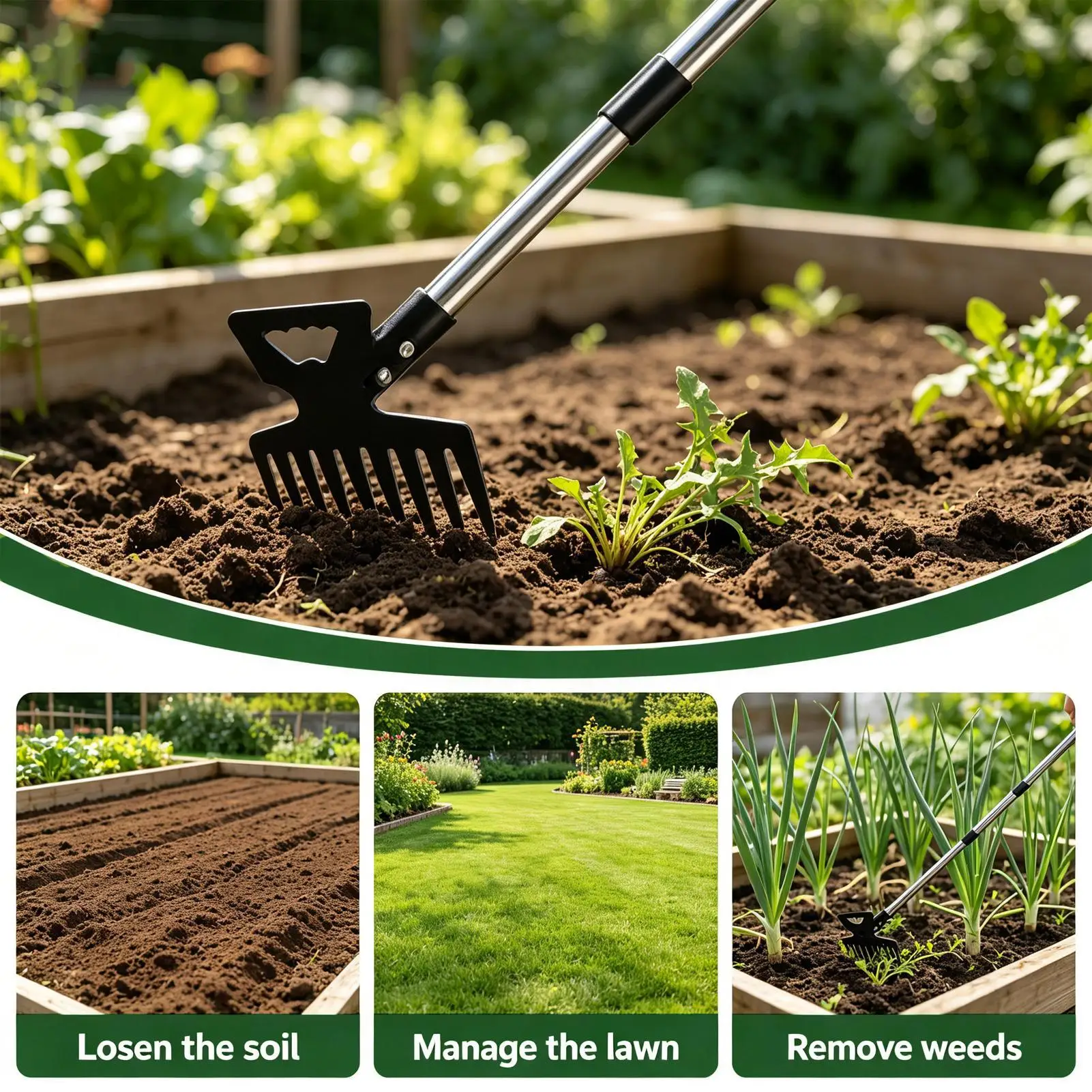 

Long Handle Weeding Garden Tool 2 In 1 Manual Uprooting Heavy Duty Adjustable Weeder Rake Puller Tool For Courtyard Outdoor