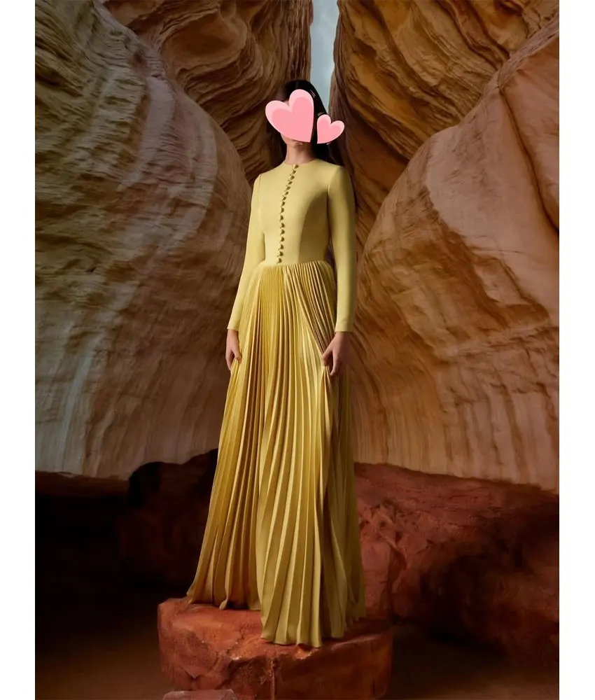 

Customized High Quality Jersey A-Line Buttons Evening Dress Delicate Long Sleeves O-neck Floor Length Special Occasion Gowns