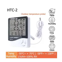 Cyfrowy miernik temperatury i wilgotności LCD HTC-2/HTC-1 Domowy kryty zewnętrzny higrometr Termometr Stacja pogodowa z zegarem