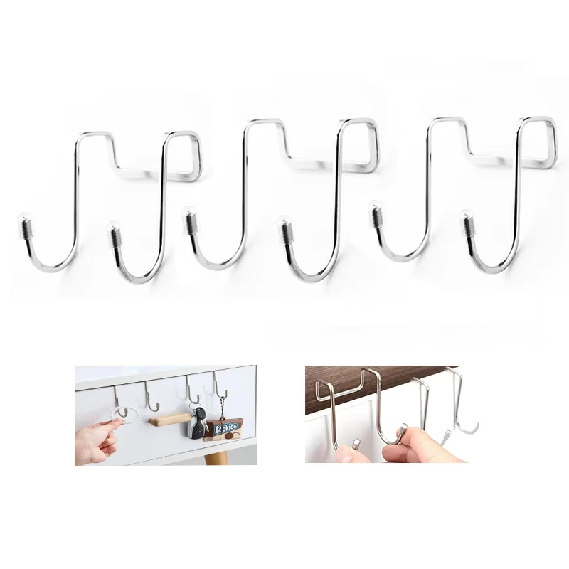 304 Stainless Steel Hook Free Punching Double S-Shape Hook Kitchen Bathroom Cabinet Door Back Type Coat Towel Storage Hanger