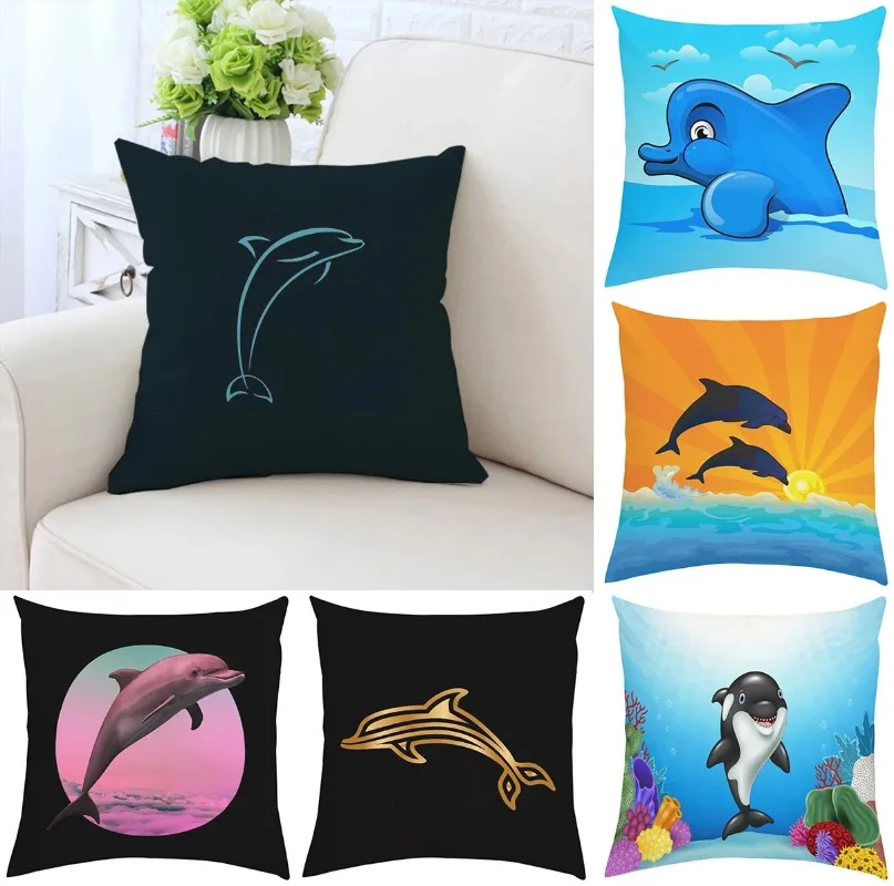 45x45cm pillowcase cute Dolphin custom  printed sofa cushion cover chair cushion children's room headboard backrest