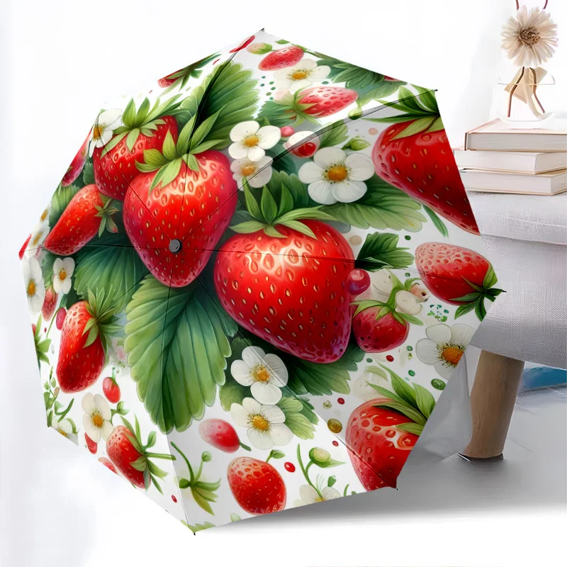 

Складной зонт с фруктами, модный дизайн с автоматическим открытием, 8, железные ребрышки, пластиковая ручка, складной солнцезащитный козырек, идеальные праздничные подарки
