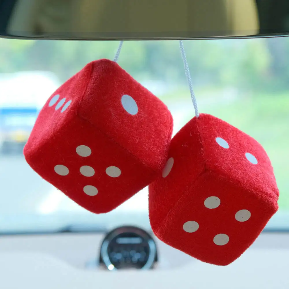 1 Pair 7cm Fuzzy Plush Dice Heart Shape Decor for Car Rearview Mirror, Retro Square Decoration Dice for Car Hanging Accessories