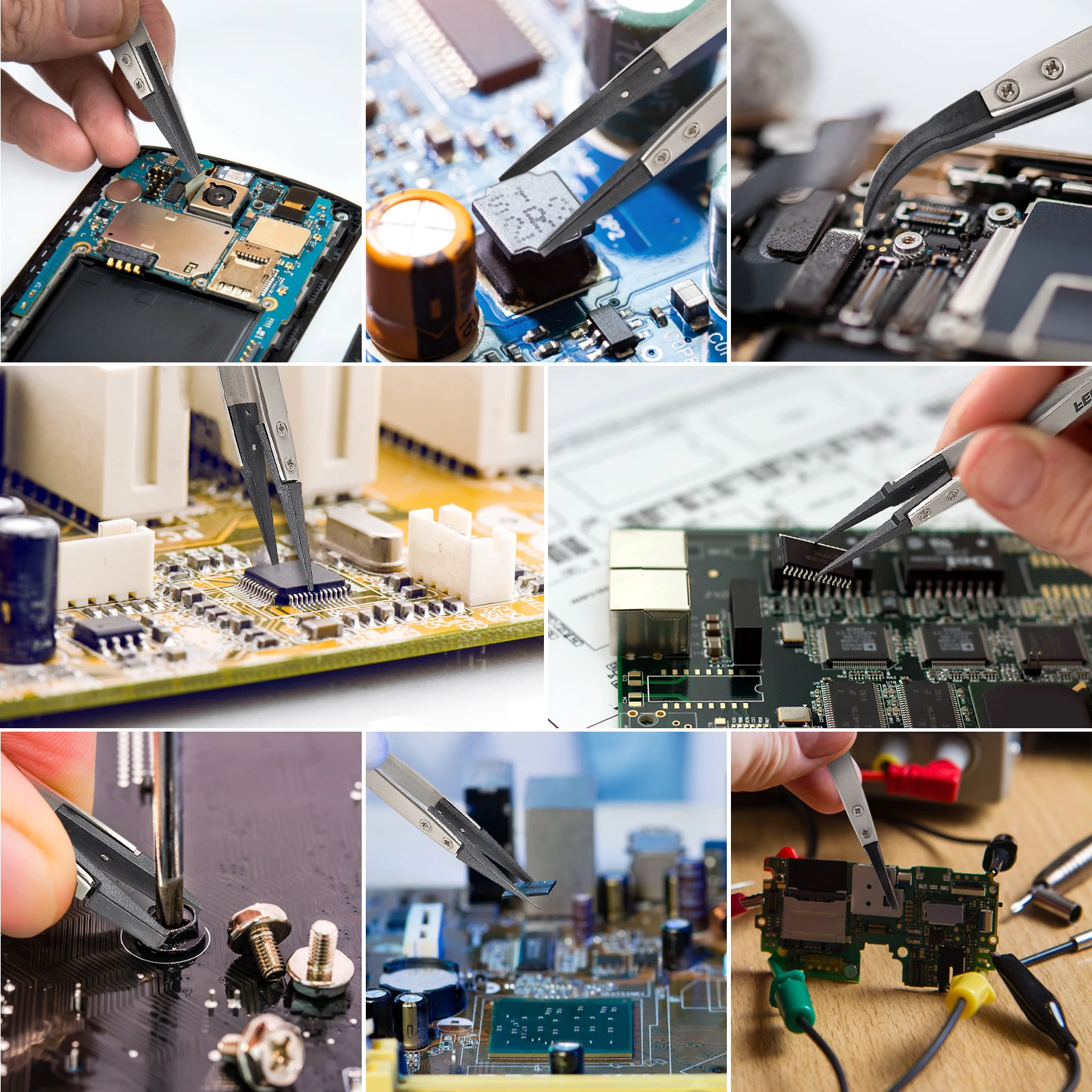 FEITA Antistatische ESD-Pinzette, austauschbare Spitzen, Korpus aus Edelstahl, Kohlefaser-Pinzette mit leitfähigem Kunststoffkopf für elektronische Zwecke – Detail 4