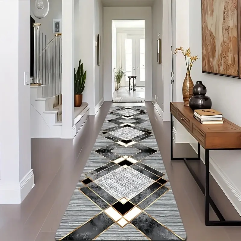 VIKAMA Modern Geometric Greek Key Runner Rug Non Slip Stain Resistant Carpet for Entry Hall Contemporary Home Floor Decor