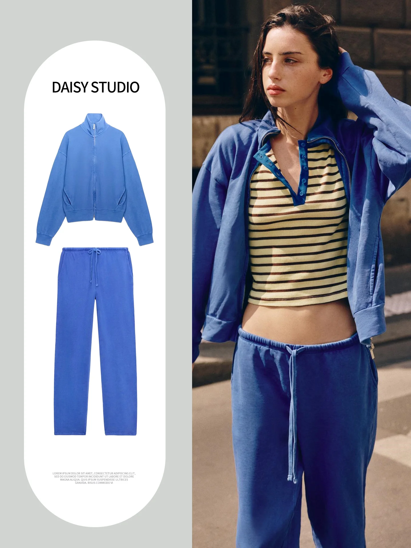 Women's Zipper Long Sleeve Stand Collar Jacket Elastic Waist Straight Leg Pants Two Piece Set Autumn Fashion Outfit Striped P...