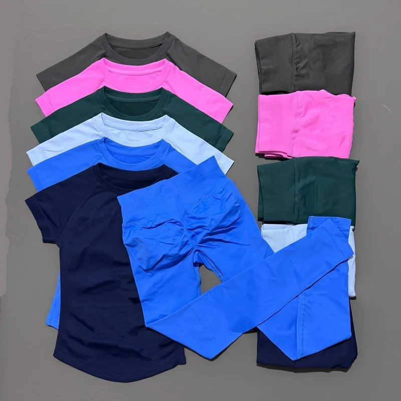 2 Piece Women Solid Color Set Summer Casual Short Sleeve T-Shirt High Waist Long Pants Soft Breathable Tracksuit Daily Outfit