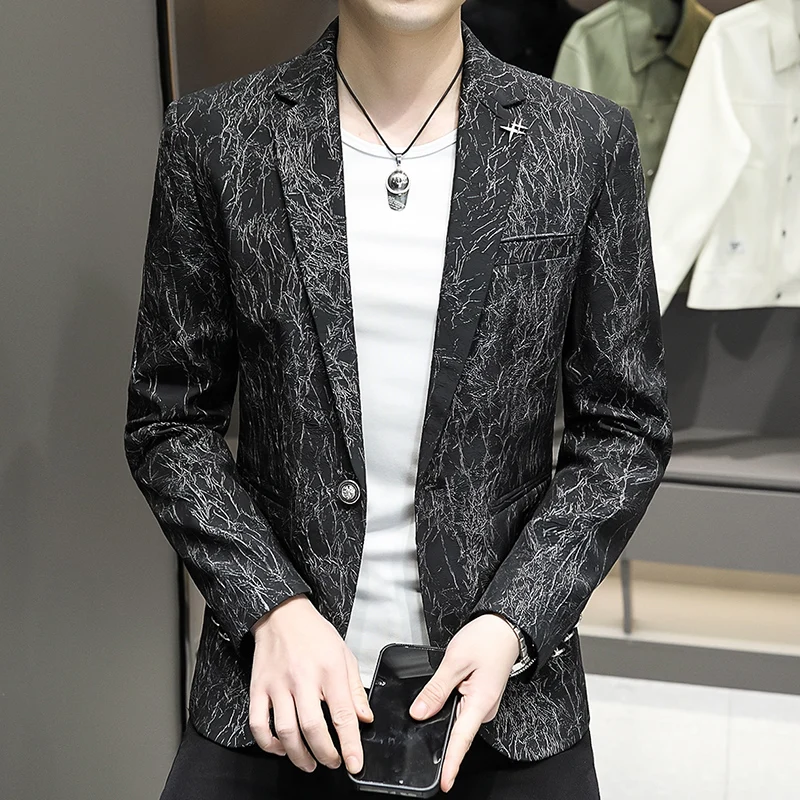 The Main Promotion of New Explosive Casual Handsome Pattern All Matching Style Small Suit Personality Fashion Men\'s Clothing