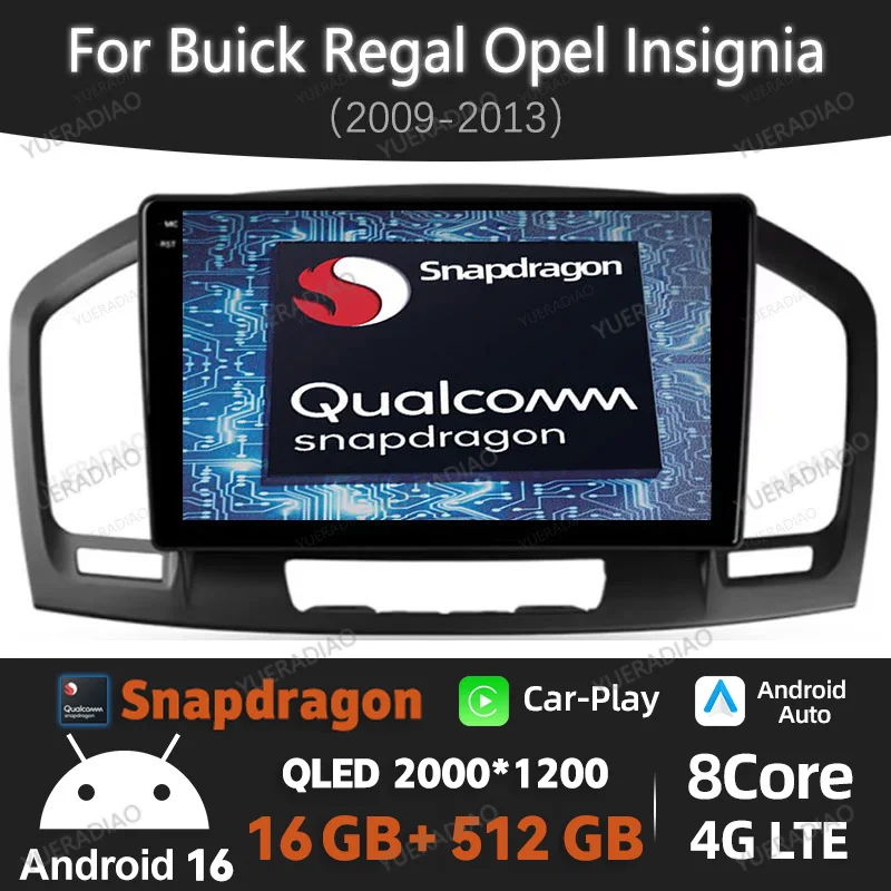 Android 16 Car Radio For Buick Regal For Opel Insignia 1 2009 - 2013 Head Unit Multimedia Video Player QLED 4G LTE 5G WIFI 2DIN