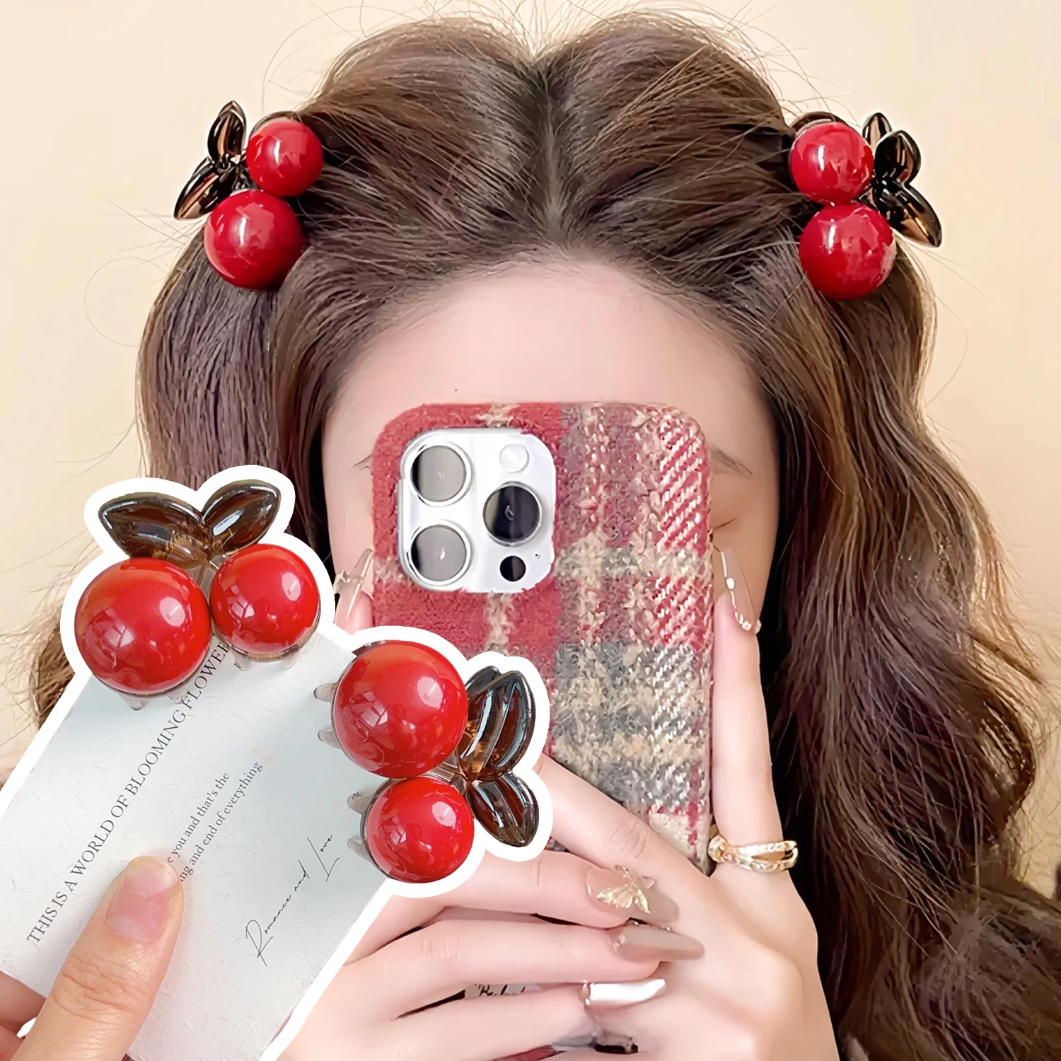 Cherry Red Bow Velvet Texture Elegant Hair Clip Fashionable Versatile Edge Hairpin Sweet Cool Headwear Girl Hair Accessories