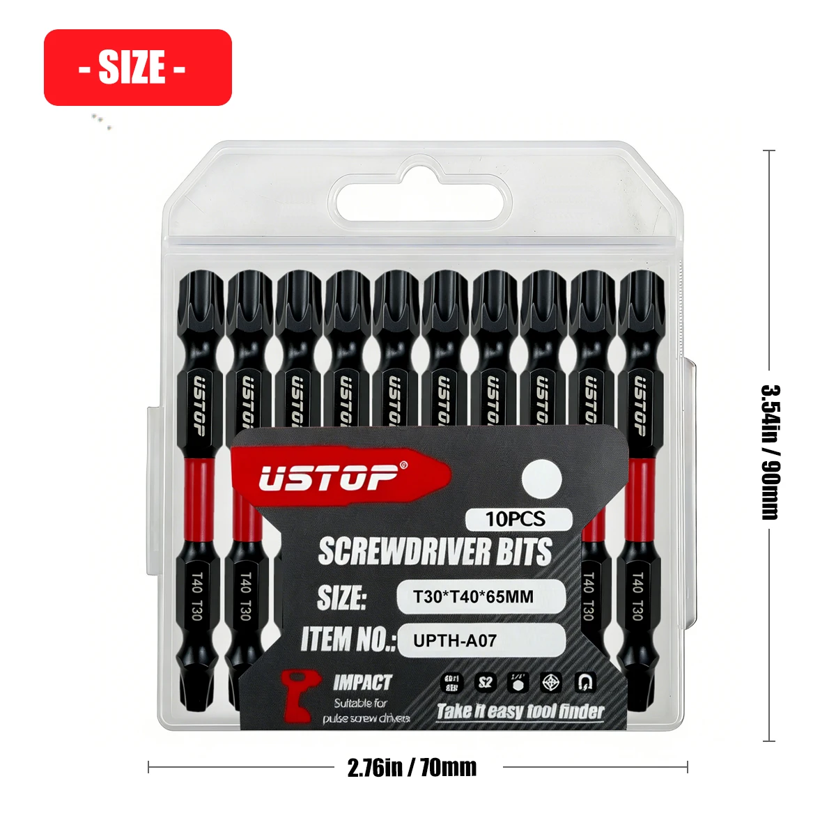 T30/T40 Double-Ended Torx Impact Bit Set 10Pcs 65mm Extended Length S2 Steel Heat-Treated Strong Penetration Anti-Slip Teeth Suitable for Home Maintenance/Screw Removal