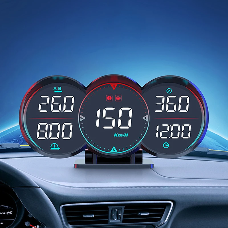 Car Driving Information HUD Speedometer With Light Speed Mileage Head Up Display GPS Compass Overspeed Alarm For Truck Vehicles