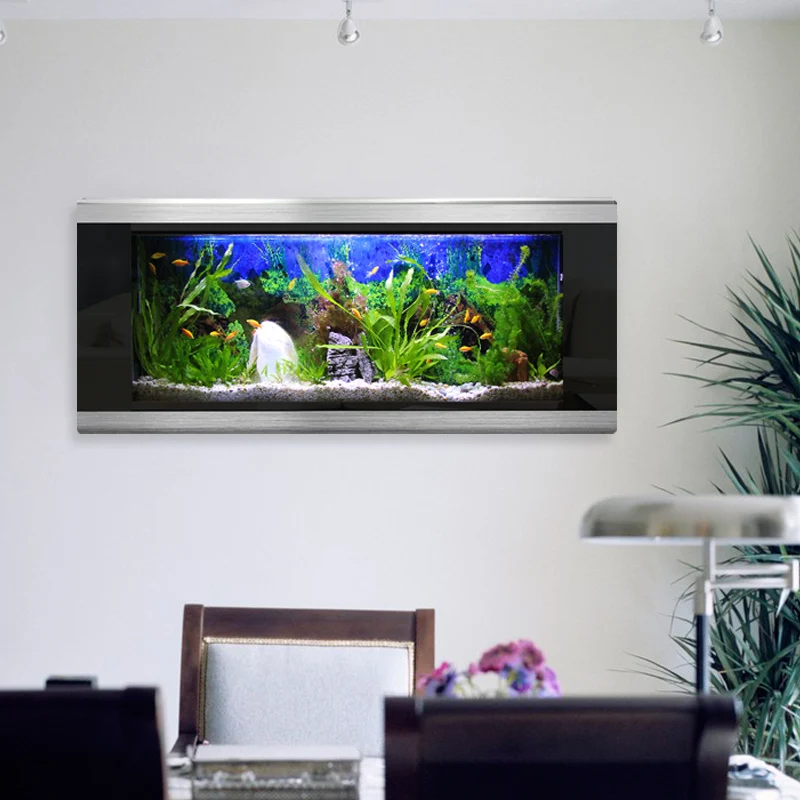 

Luxury environmental protection rectangular tropical fish wall-mounted glass aquarium decoration living room visual effect