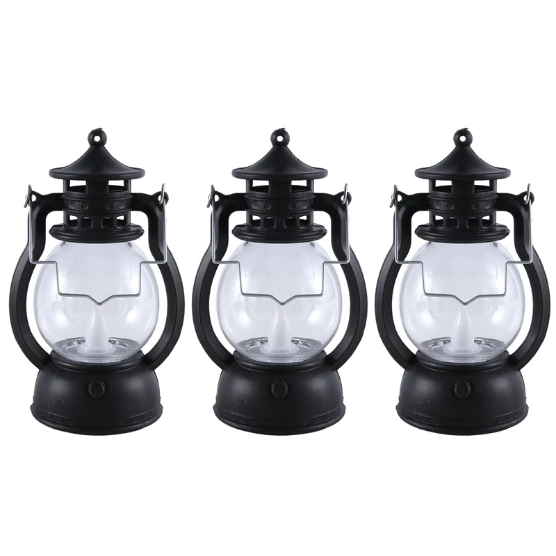 

12 Pcs Vintage Lantern Operated Lantern With LED Candle Hanging Candle Lanterns Battery Black