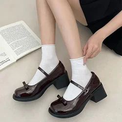 Autumn New Mary Jane Women Pumps Female Thick High Heels Lolita Round Toe Shoes Fashion Party Leather Woman Shoes Zapatos Mujer