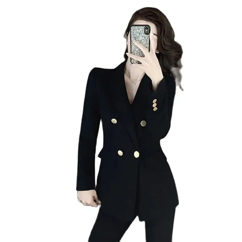 Suit Jacket Women's Autumn 2023 New Korean Slim Shoulder Pad Black Blazer Casual Top Trendy Female Windbreaker Coat Cardigan