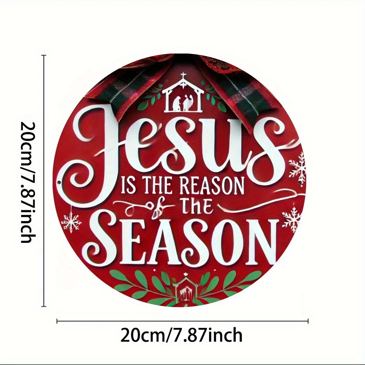 لافتة عيد الميلاد الخشبية المستديرة الاحتفالية ثنائية الأبعاد - تصميم " يسوع هو سبب هذا الموسم" مع رقاقات الثلج وهولي، مناسب