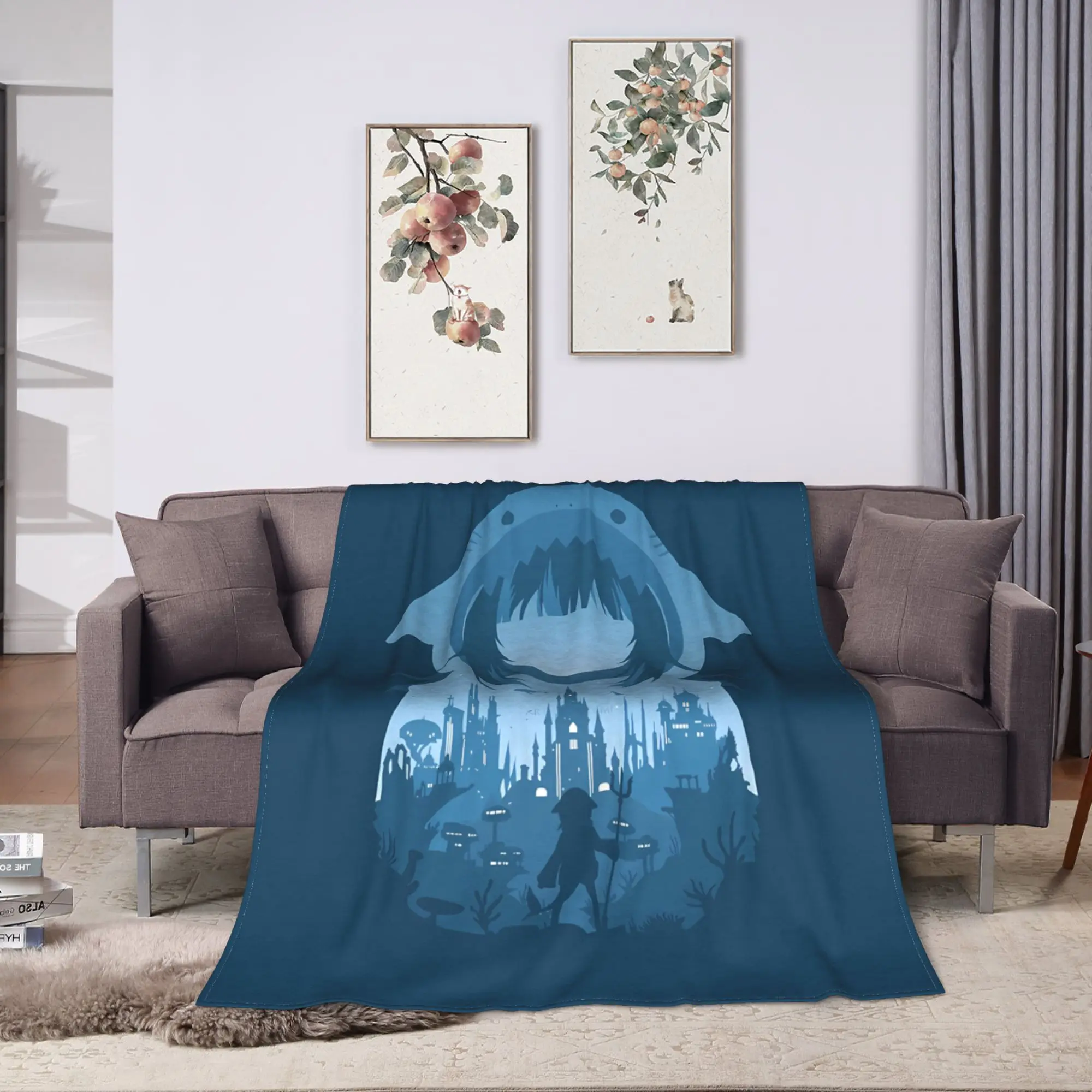 Gawr Gura Silhouette Stand Plush Blanket Boy Girl  Flannel Throw Blanket For Living Room Super Warm Quality Bedspread Gift Idea