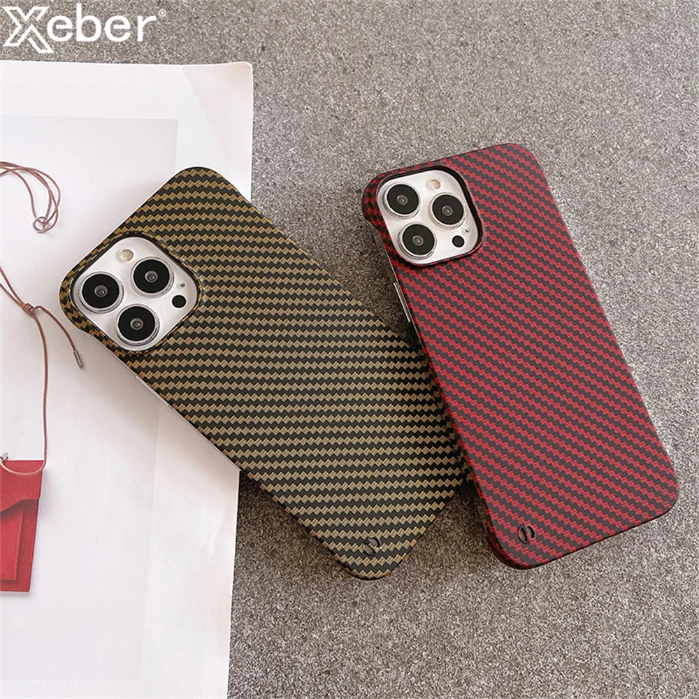 Frameless Carbon Fiber Texture Phone Case For iPhone 14 13 11 12 15 Pro Max Mini X XS XR 7 8 Plus SE Shockproof Hard Cover Coque