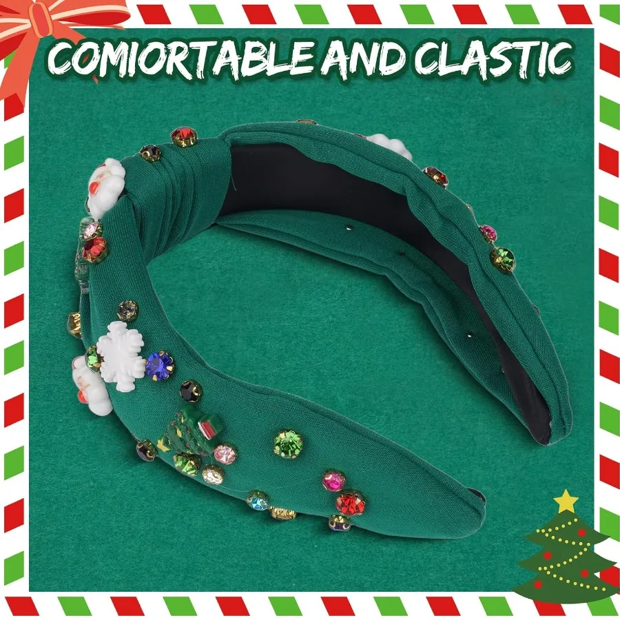 عقال عيد الميلاد للنساء معقود عقال مرصع بالجواهر شجرة عيد الميلاد سانتا كلوز ومرصع بالجواهر معقود واسعة عطلة الشعر اكسسوارات #6