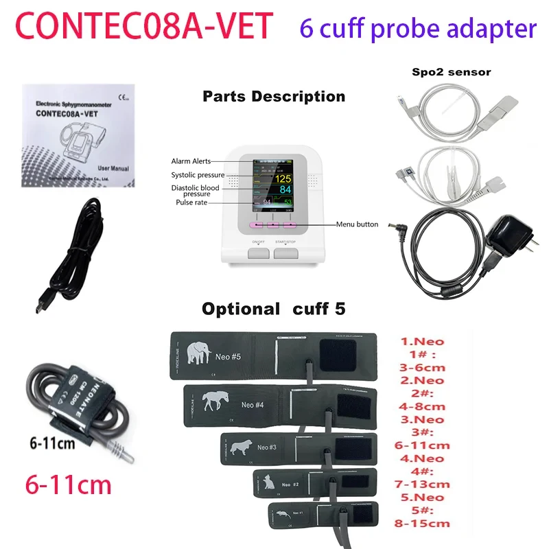 CONTEC08A esfigmomanómetro electrónico, Monitor de presión arterial Digital, uso veterinario, mascotas, perro, gato, caballo, etc.