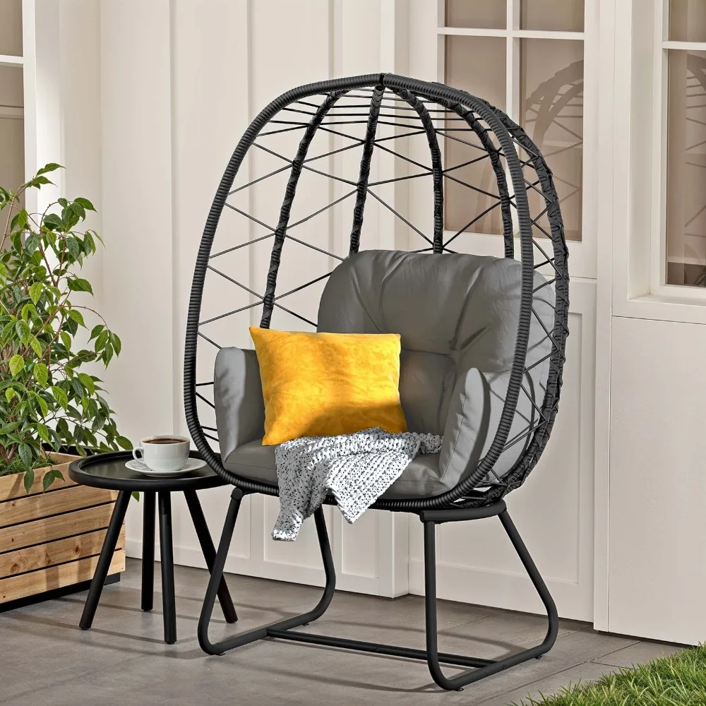 

Oversized Egg Chair Rattan Wicker Indoor Outdoor Patio Cushion w/ Stand Steel