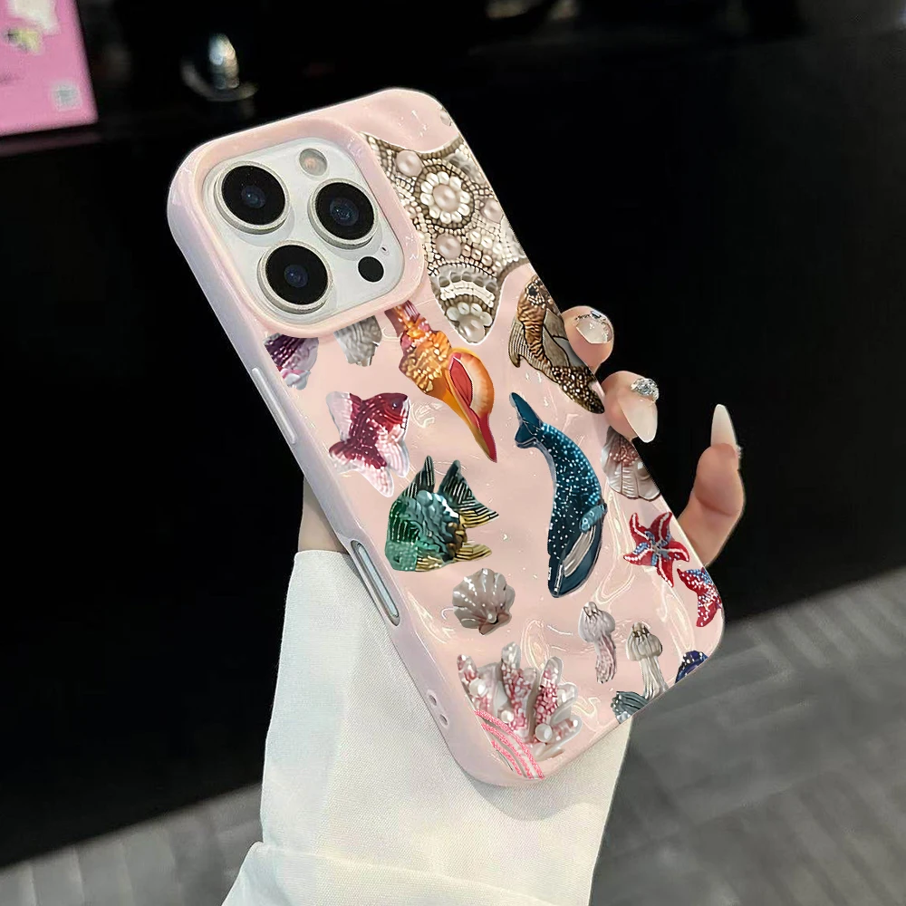 Luxuriöse Retro-Meerestier-Handyhülle für iPhone 17 16 15 14 13 12 11 Pro Max 14 Plus 17 Air Falten-Wellen-Soft-Silikon-Cover – Detail 3