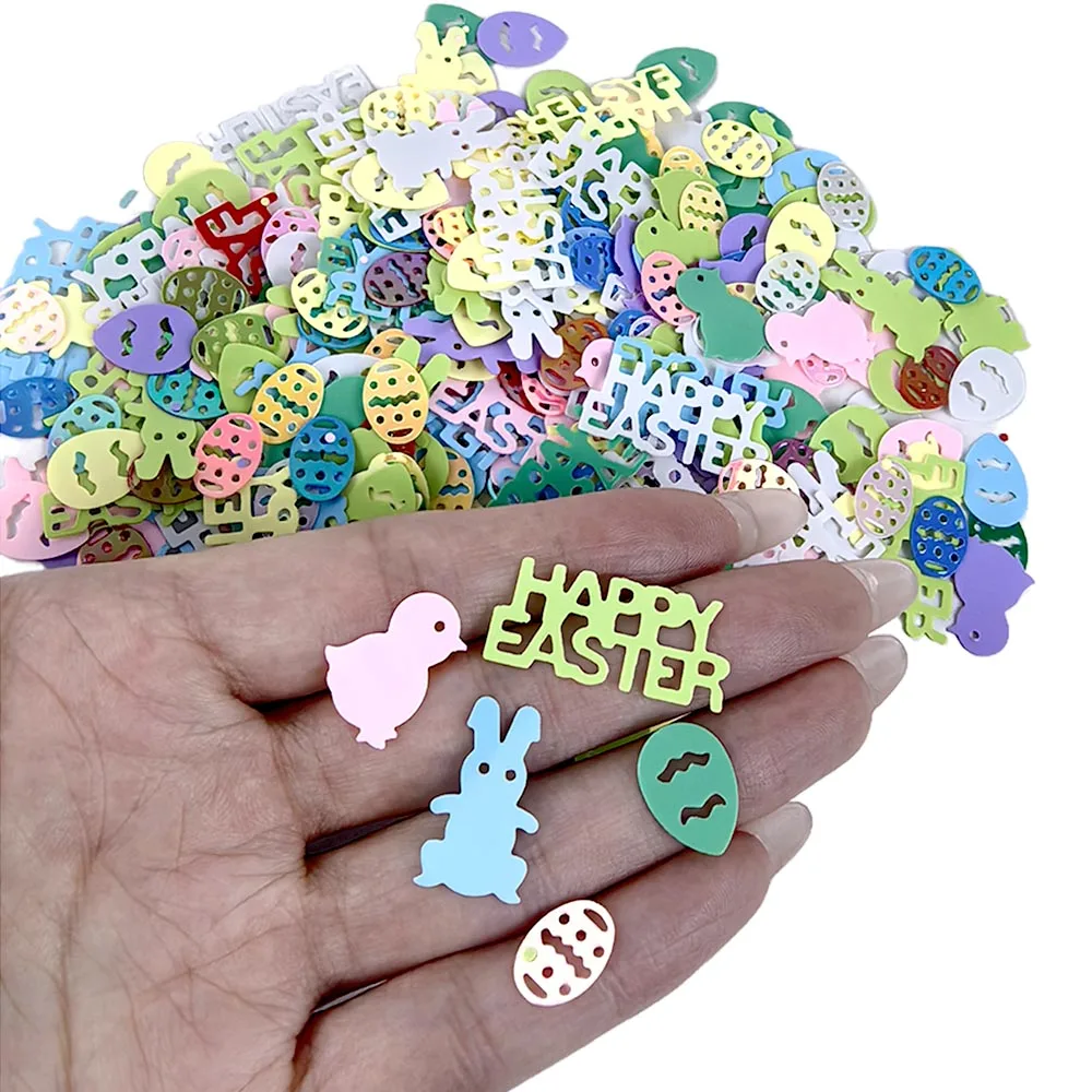 15g Easter Confetti Rabbit Egg Chicken Shape Glitter Metallic Foil Table Scatters Confetti for Happy Easter DIY Party Decoration