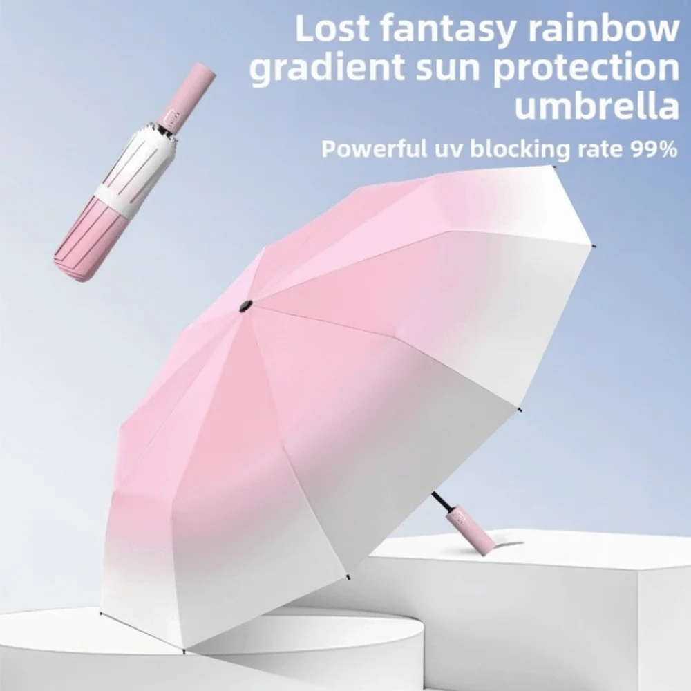 

Double Keel Automatic Umbrella Folding Gradient Color Rain Umbrella UV Protection Windproof Vinyl Folding Umbrella Daily Use
