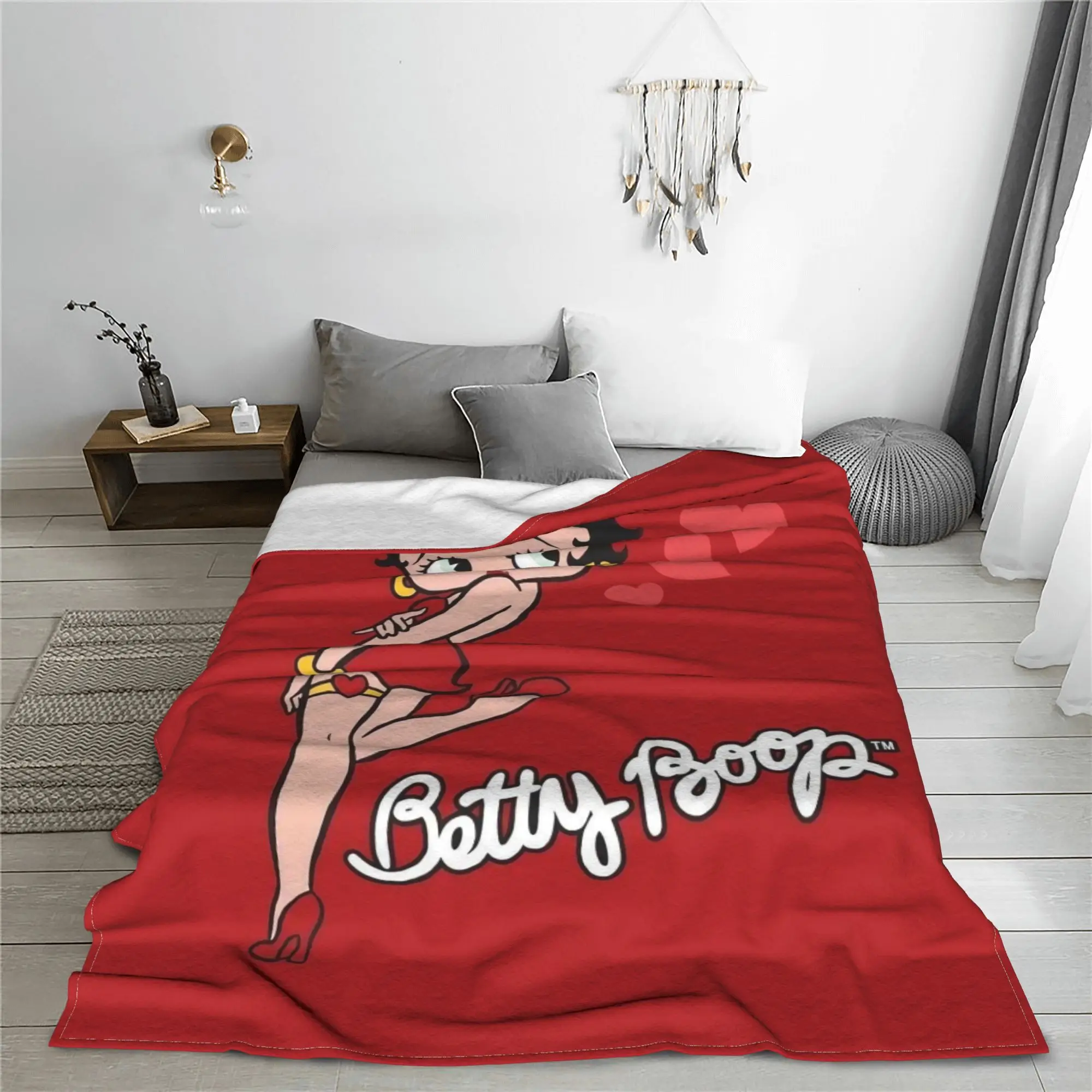 Booped Knitted Blankets Cute Cartoon Girl Wool Throw Blankets Bedroom Sofa Printed Ultra-Soft Warm Bedspread