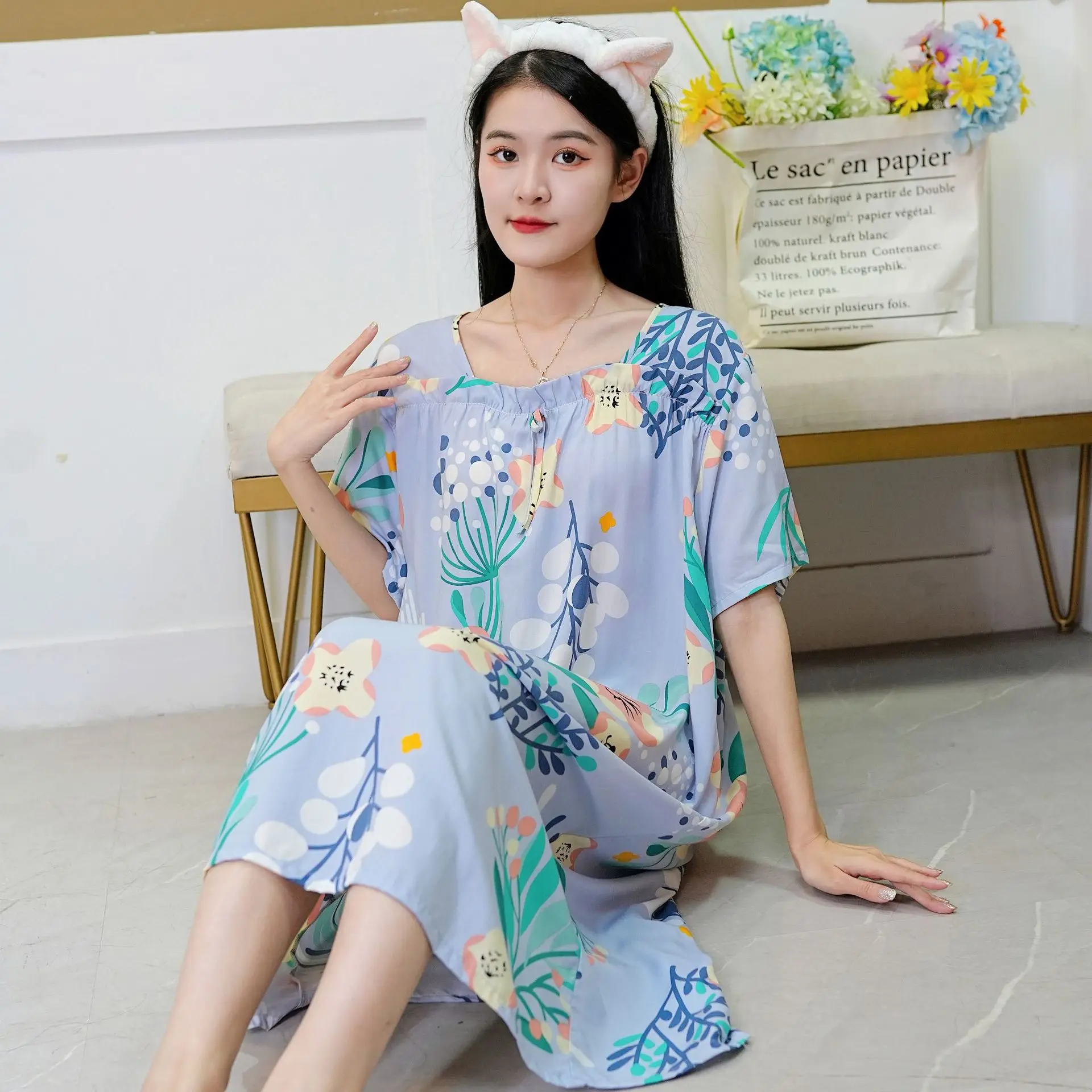 Women's Sleepwear V-Neck Homewear Outwear Bathrobes Long Robe Blue Green Orange Strawberry V-Neck Home Clothes Nightwear