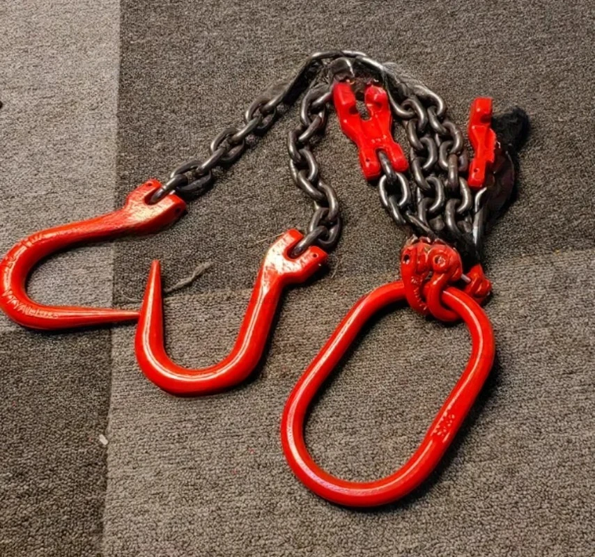 Double leg lifting chain hook, pointed steel pipe hook, adjustable length combination rigging