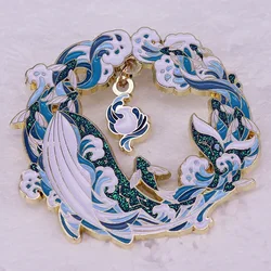 Exquisite Flash Whale Badge Cute Marine Animal Enamel Pin Wave Metal Brooch Clothing Backpack Decoration